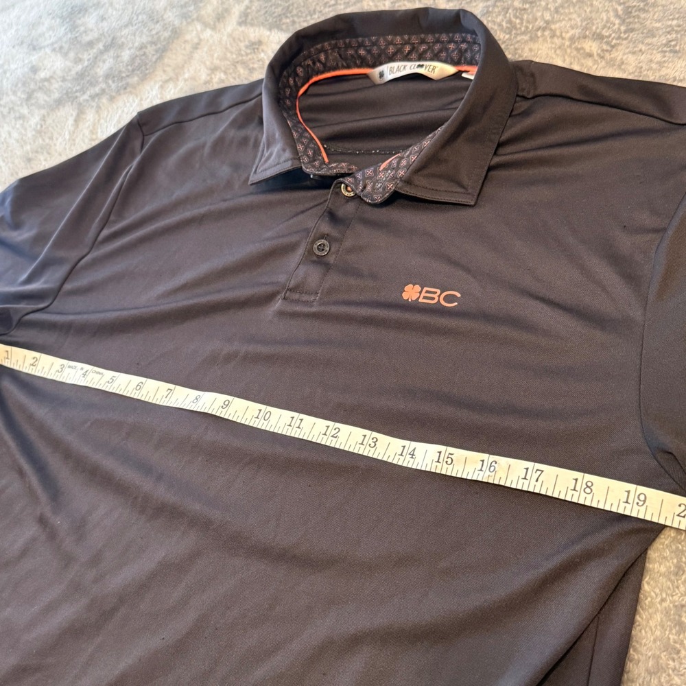 Black Clover Mens Black Golf Polo Shirt BC‎ Logo Live Lucky Performance L - Picture 6 of 6